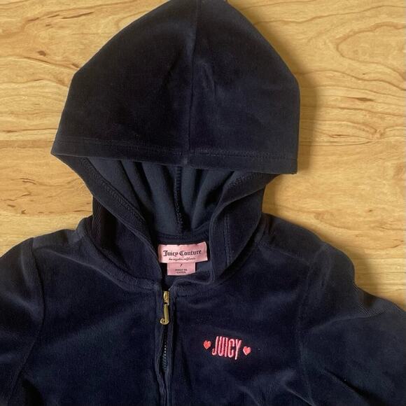 Y2K Juicy Couture Tracksuit Girls S 7 Navy Blue Plush Velour Jacket & Pants - Picture 3 of 9